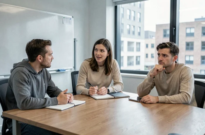 Groupe de collègues en réunion avec des dynamiques interpersonnelles difficiles, illustrant la gestion de comportements ingrats